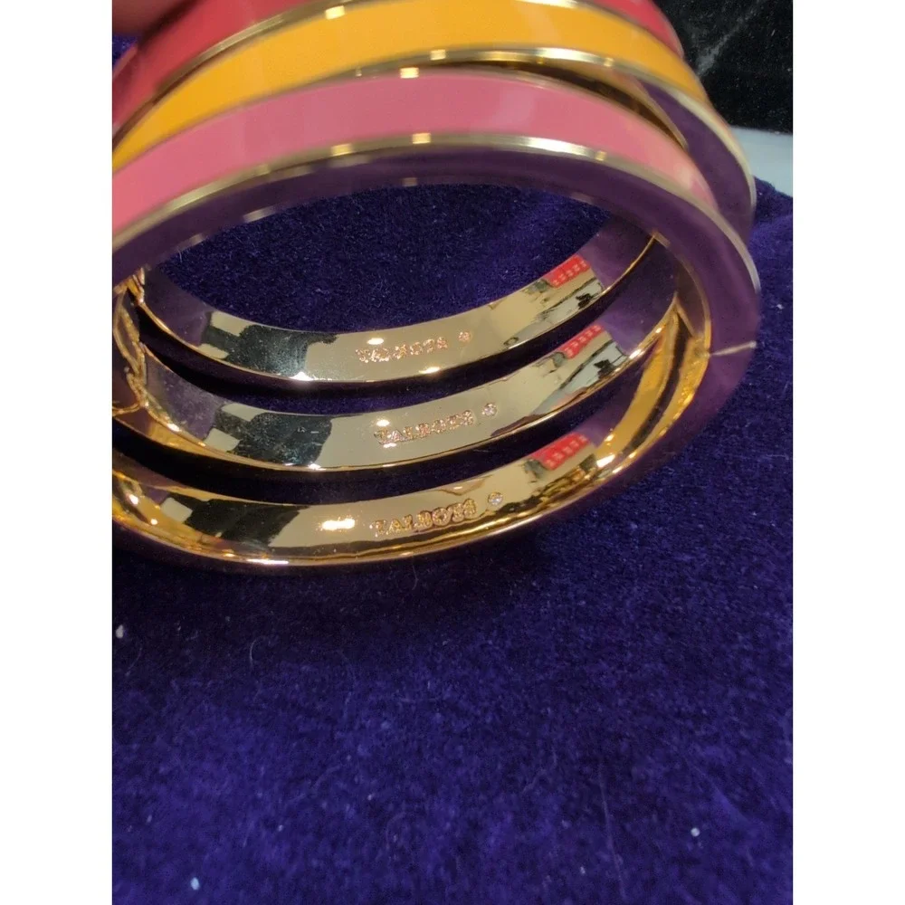Cuff Bracelet Lot Of  3 Talbots Gold Tone Pink, Yellow And Coral Enamel Hinges
